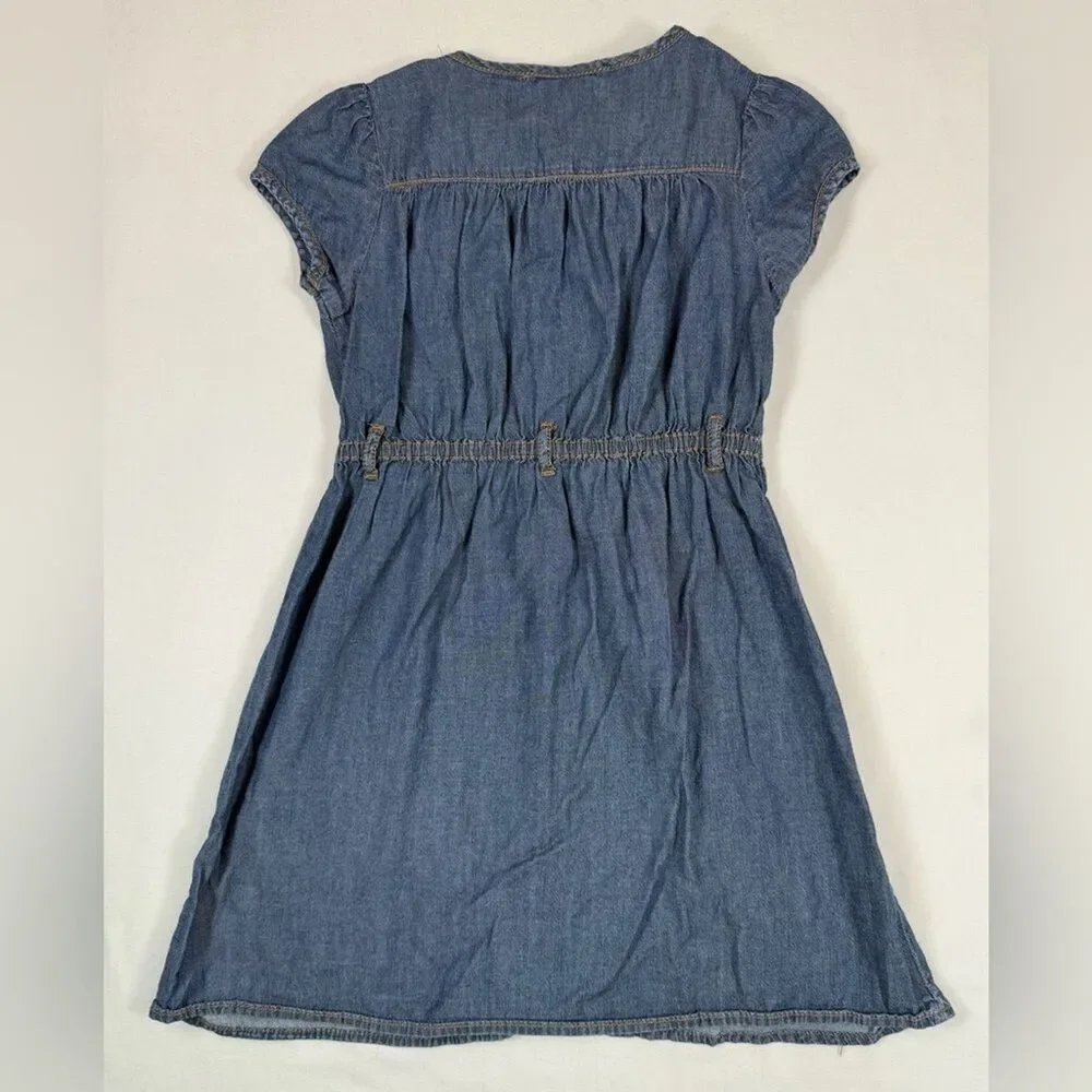 OSHKOSH B’GOSH Y2K Girls’ Chambray Denim A-Line Button Up Ruffle Collar Dress 6X